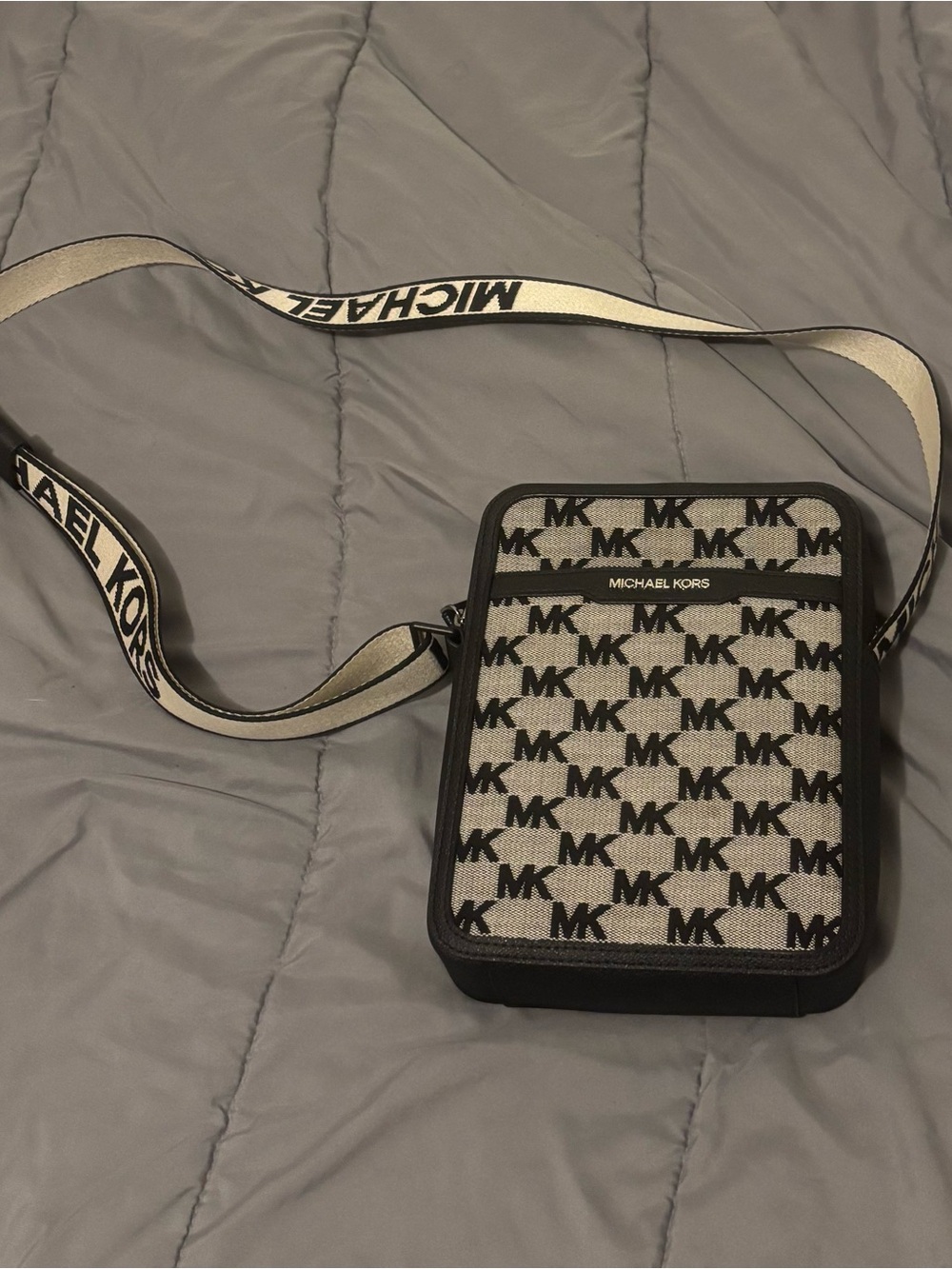 Michael Kors Black and Ivory MK Logo Messenger Crossbody